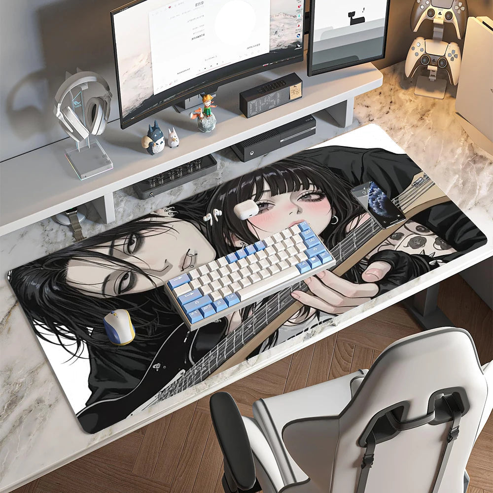 Gothic Anime Gaming Mouse Pad XXL Extended Desk Mat Guitar Duo Non-Slip