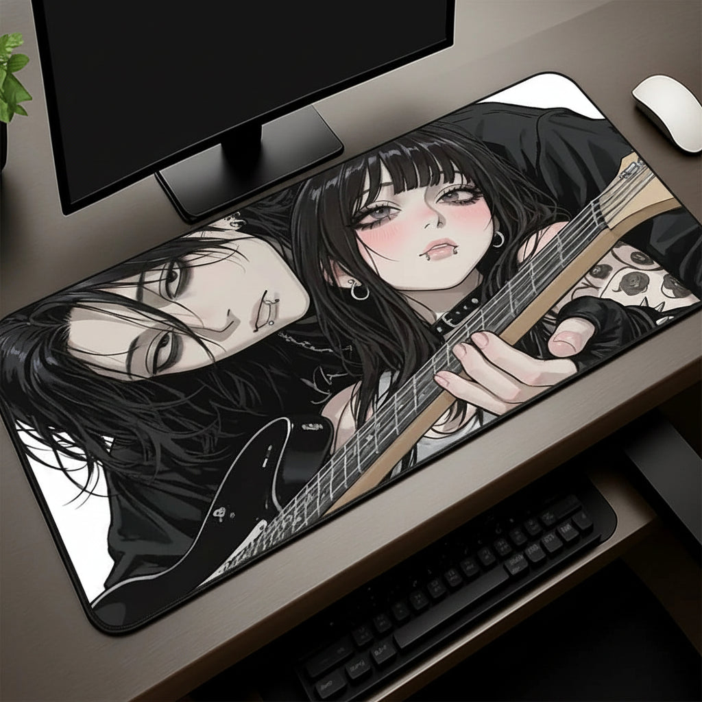 Gothic Anime Gaming Mouse Pad XXL Extended Desk Mat Guitar Duo Non-Slip