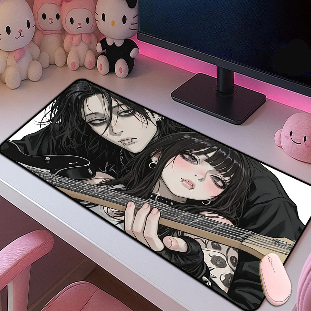 Gothic Anime Gaming Mouse Pad XXL Extended Desk Mat Guitar Duo Non-Slip