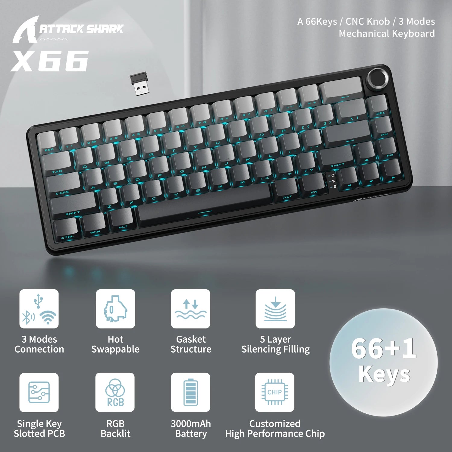 ATTACK SHARK X66 Wireless Mechanical Keyboard