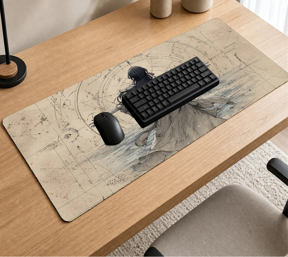 Vintage Ink Sketch Gaming Mouse Pad XXL Extended Desk Mat Schematic Line Art