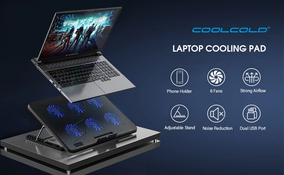 CoolCold Laptop Cooling Pad with 6 Quiet Fans