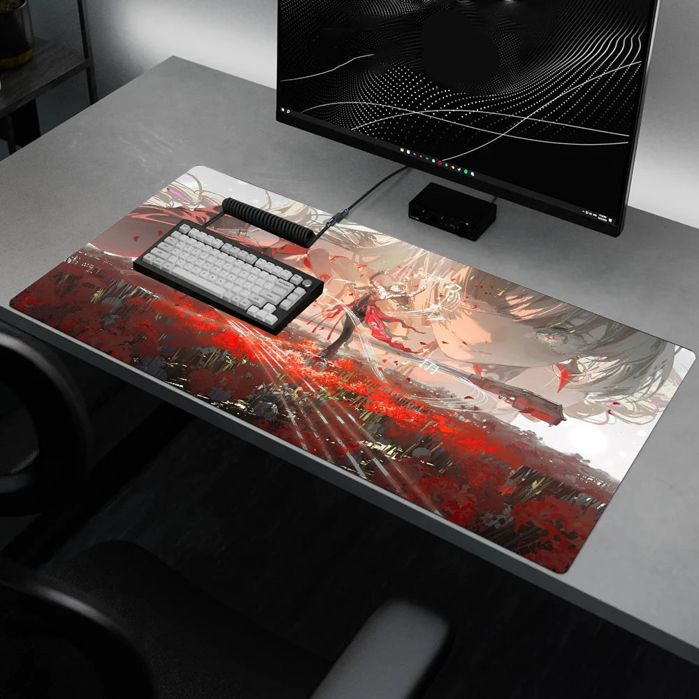 Japanese Anime Gaming Mouse Pad XXL Extended Desk Mat Red Floral Battle Scene