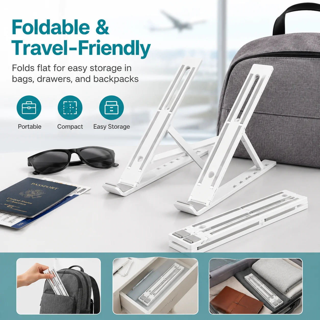 Portable Foldable Laptop Stand – 4-Level Adjustable Ergonomic Notebook Riser with Anti-Slip Design