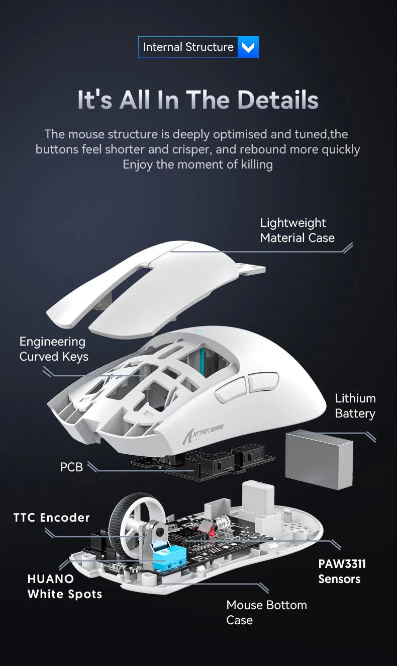 ATTACK SHARK X11 Wireless Gaming Mouse – 22,000 DPI PAW3311 Sensor, RGB Charging Dock, Lightweight Tri-Mode Mouse