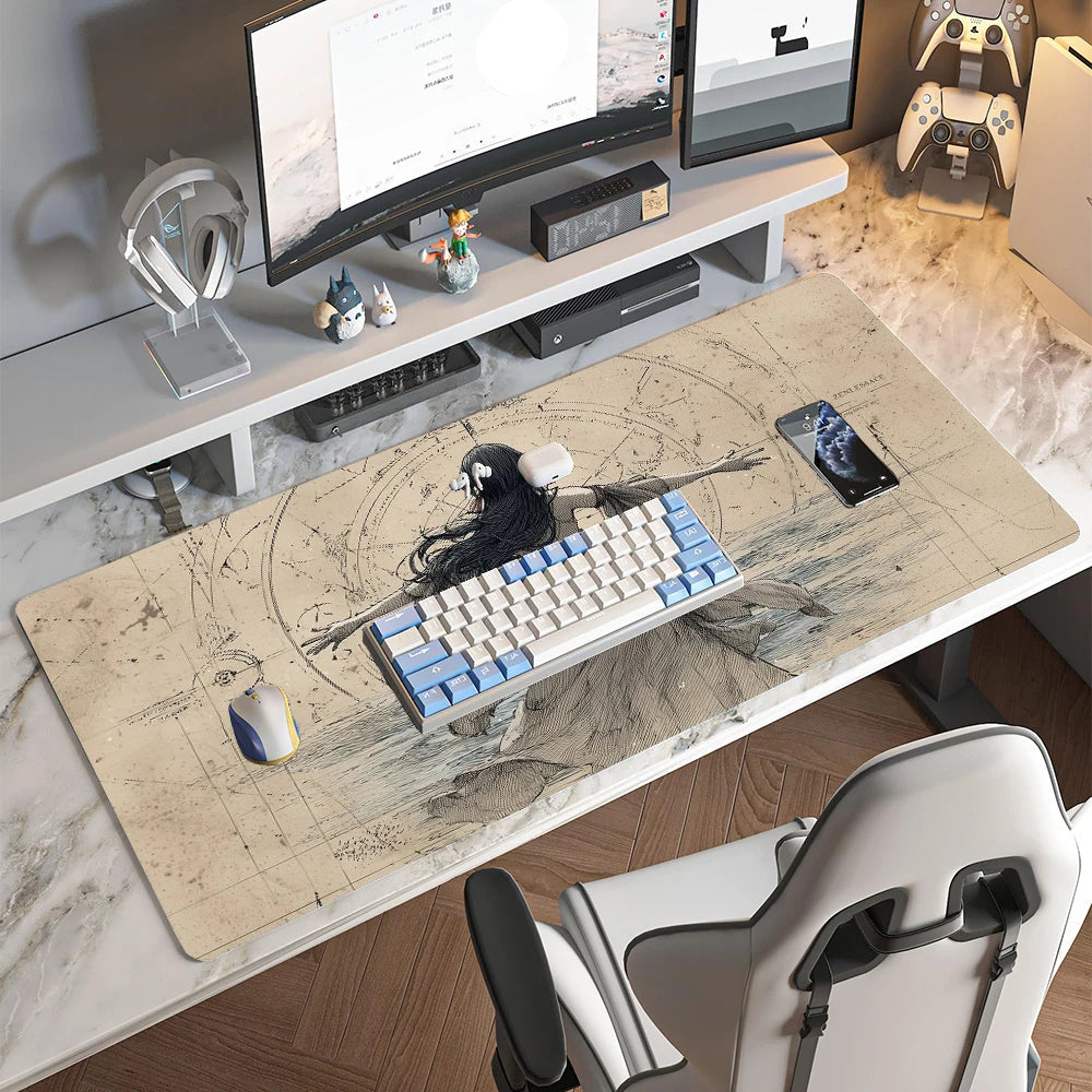 Vintage Ink Sketch Gaming Mouse Pad XXL Extended Desk Mat Schematic Line Art