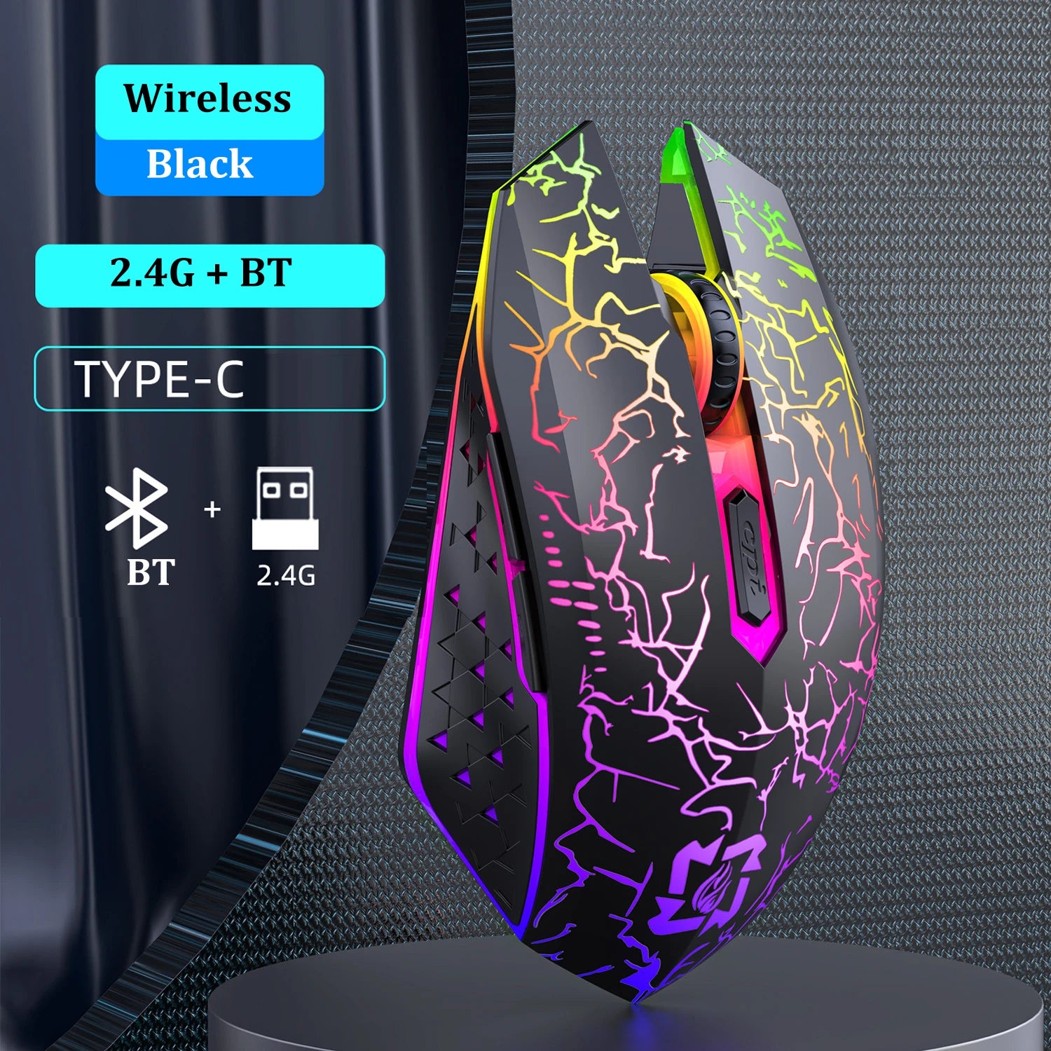 Bluetooth 5.2 & 2.4GHz Dual-Mode Wireless RGB Gaming Mouse – Silent 6-Button Mouse for PC, MacBook & Laptop