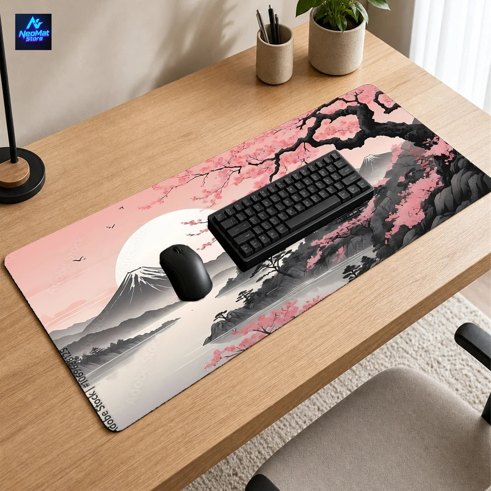 Japanese Sakura Gaming Mouse Pad XXL Extended Desk Mat Fuji Pagoda Cherry Blossom
