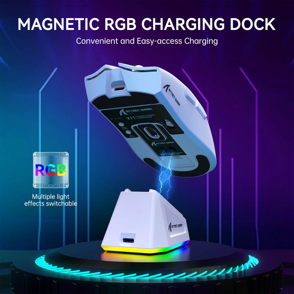 ATTACK SHARK X11 Wireless Gaming Mouse – 22,000 DPI PAW3311 Sensor, RGB Charging Dock, Lightweight Tri-Mode Mouse