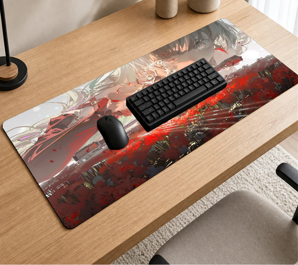 Japanese Anime Gaming Mouse Pad XXL Extended Desk Mat Red Floral Battle Scene
