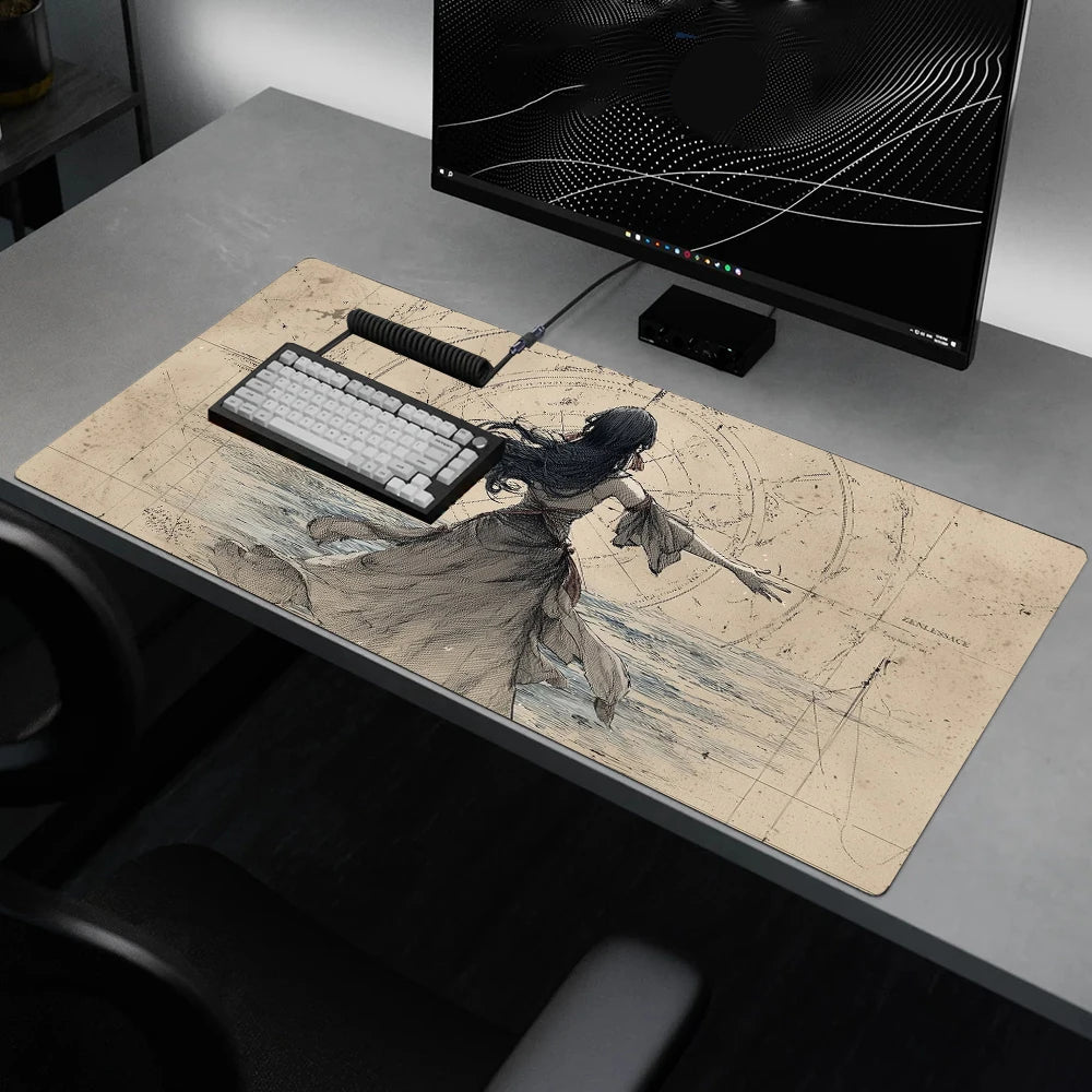 Vintage Ink Sketch Gaming Mouse Pad XXL Extended Desk Mat Schematic Line Art