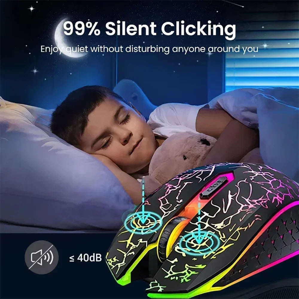 Bluetooth 5.2 & 2.4GHz Dual-Mode Wireless RGB Gaming Mouse – Silent 6-Button Mouse for PC, MacBook & Laptop