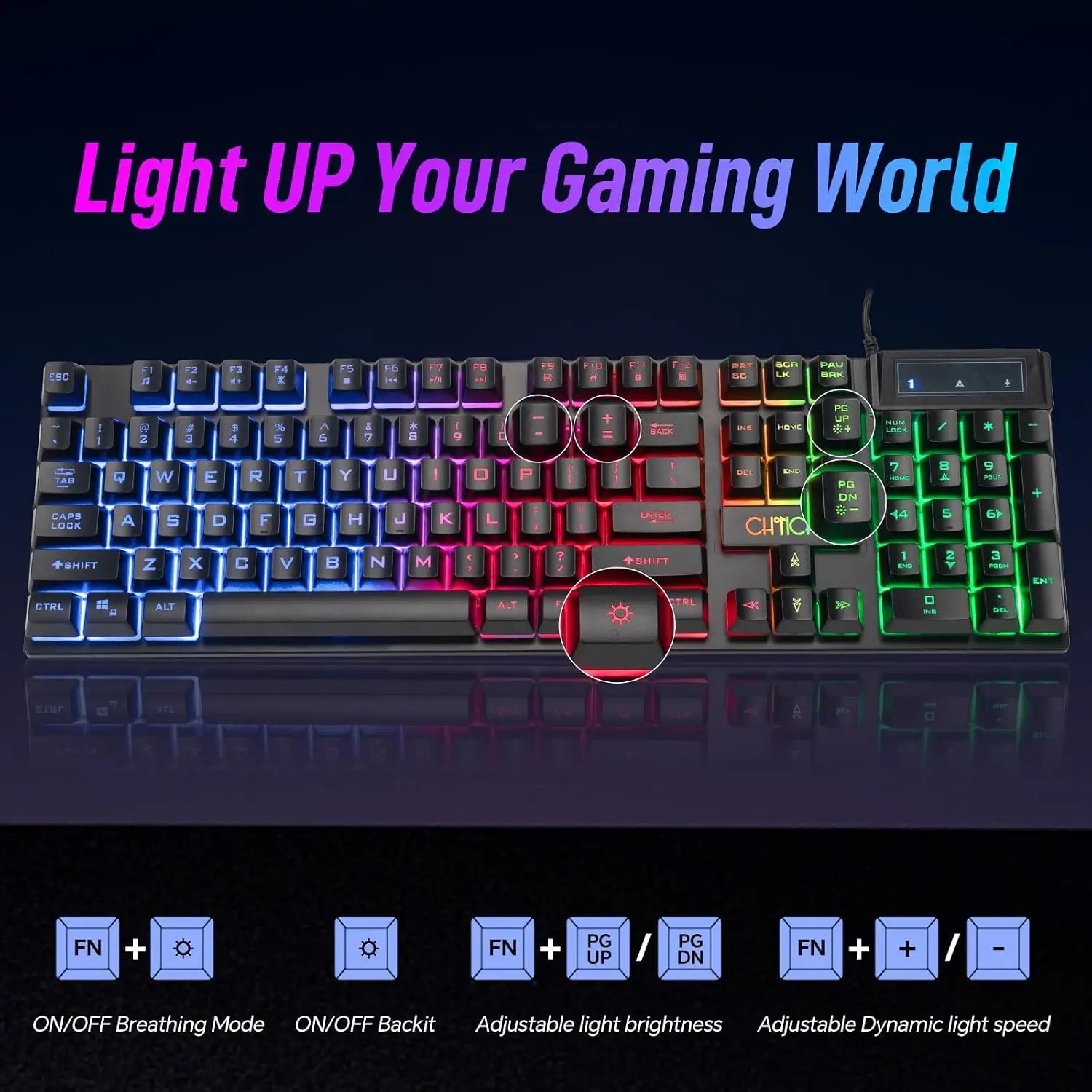 Full-Size 104-Key Wired Gaming Keyboard with LED Backlight for PC & Laptop