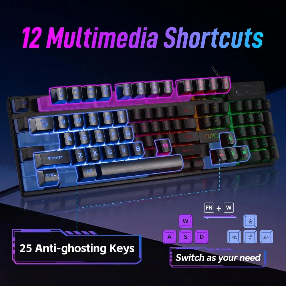 Full-Size 104-Key Wired Gaming Keyboard with LED Backlight for PC & Laptop